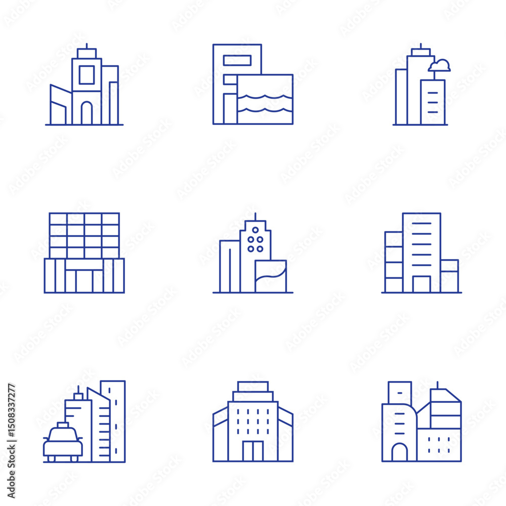 Fototapeta premium Urban icons set. Thin Line style, editable stroke. city, building, buildings, office, urban art