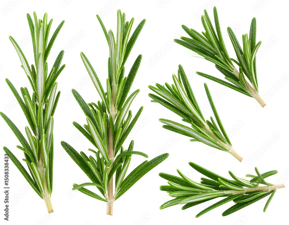 Fototapeta premium Six sprigs of fresh rosemary, isolated on white