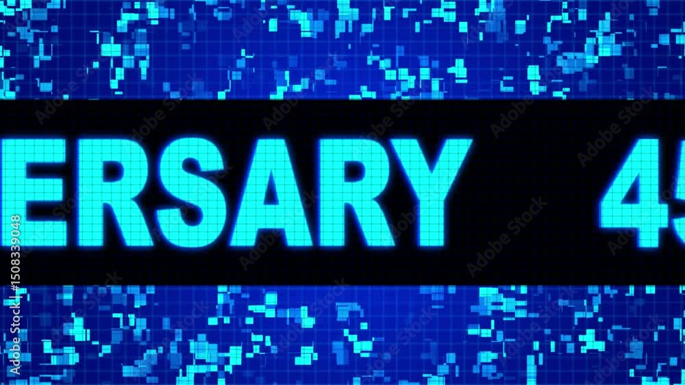 45th Anniversary Front Text Scrolling on Light Blue Digital LED Display Board Pixel Light Screen Looped Animation 4K Background. Sign Board , Blinking Light,  Alpha Channel.