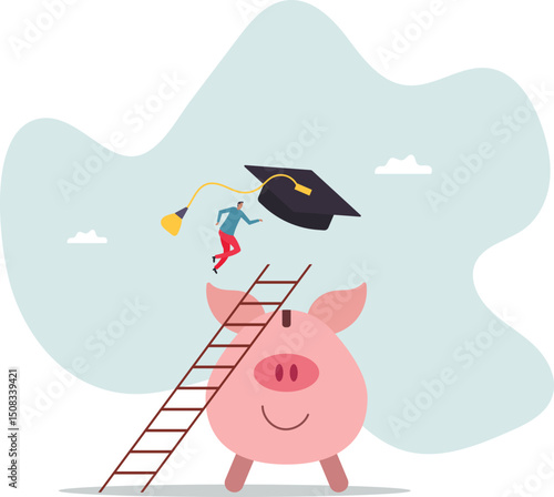 Education fund, cost and expense in books, course study, saving money to achieve degree and graduation.character for design.