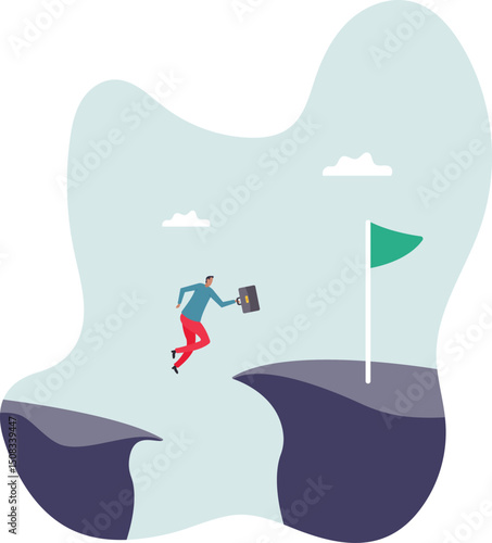 Take risk for opportunity to success, risky decision, determination or courage to overcome challenge.character for design.
