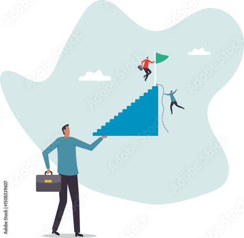 Efficient way to win business competition, productive or effectiveness work, smart easy way to reach goal, better clever solution .character for design.