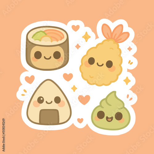 Kawaii sushi mascot in cartoon style Cute shushi menu