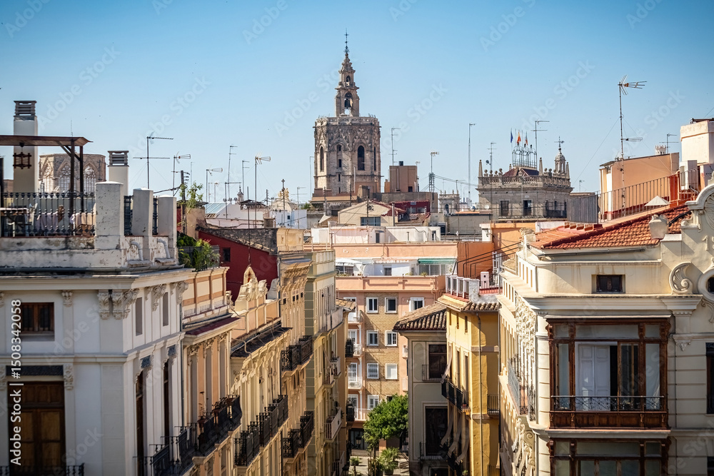 Fototapeta premium Aerial view of Valencia city from Serranos towers, must-see Valencia, Spain