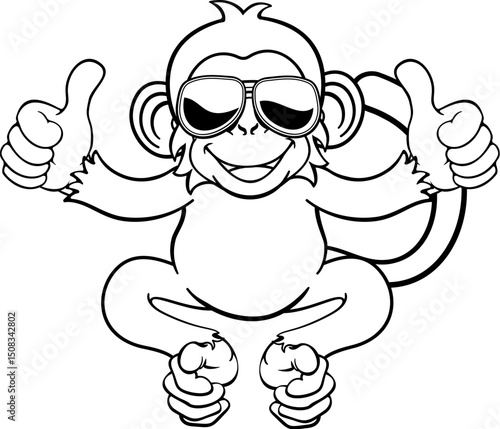 A monkey cool cute happy cartoon character animal wearing sunglasses giving a double thumbs up