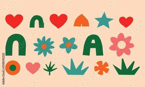 Groovy retro shapes. Abstract 70s 80s pop art style abstract figures, funky geometric hippie elements, Y2K retro badges for poster logo design. Vector