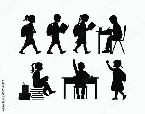 School Children Silhouette Collection on a White Background