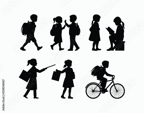 Simple School Silhouette Collection Vector Template