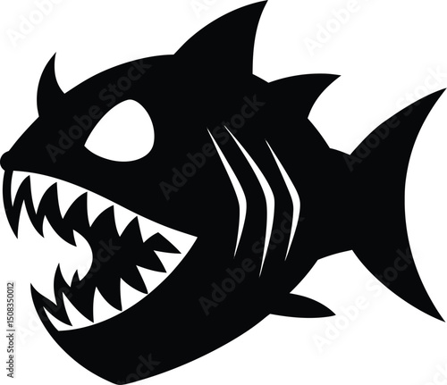 piranha head icon silhouette on white background (1).eps