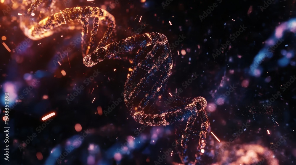 DNA double helix genetic material. Gene sequencing abstract design. Floating in space background, .science, abstract, biology, biotechnology, molecular, health, geneti DNA double helix genetic material. Gene sequencing abstract design. Floating in space background, .science, abstract, biology, biotechnology, molecular, health, geneti