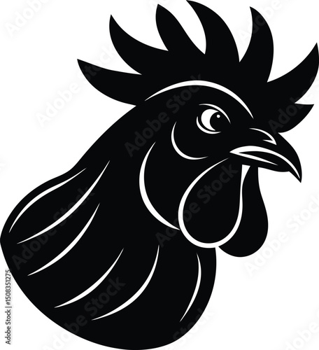 rooster head icon silhouette on white background.eps