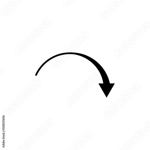 Semi circle arrow. Vector illustration. Semicircular curved thin long arrow.