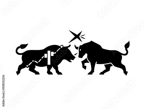 Creative Layered Paper Cut Art Piece Of A Bull And Bear Icon