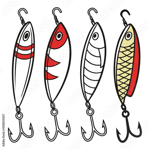 Stylized Vector Fishing Lures – Bold, Cartoon-Inspired Angling Gear Illustrations