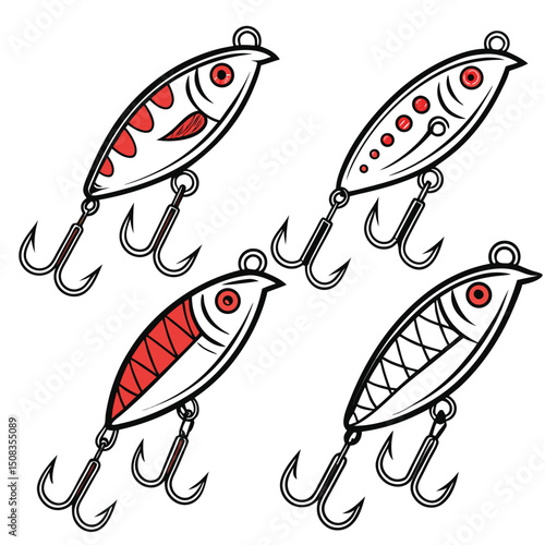 Stylized Vector Fishing Lures – Bold, Cartoon-Inspired Angling Gear Illustrations