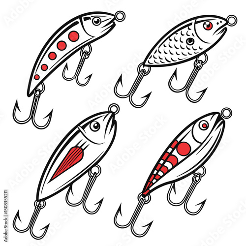 Stylized Vector Fishing Lures – Bold, Cartoon-Inspired Angling Gear Illustrations