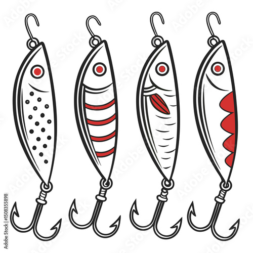 Stylized Vector Fishing Lures – Bold, Cartoon-Inspired Angling Gear Illustrations