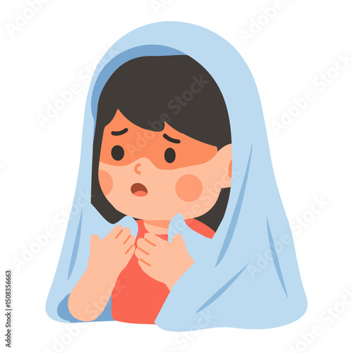 Cartoon Girl Feeling Sick with Fever