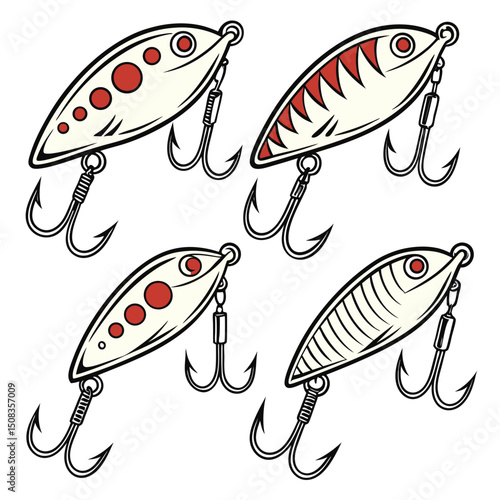 Stylized Vector Fishing Lures – Bold, Cartoon-Inspired Angling Gear Illustrations