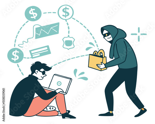 Cyber Theft and Online Fraud Illustration – Digital Crime, Hacking, and Data Breach Concept Art