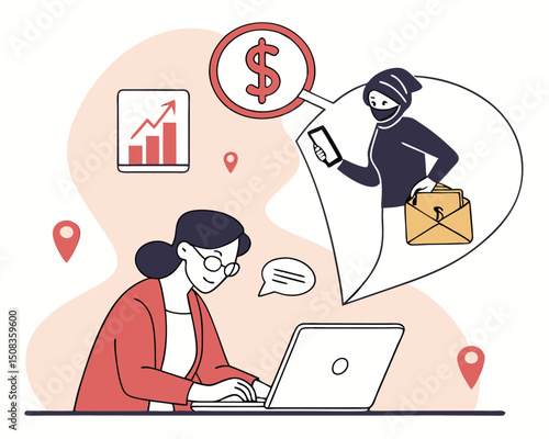 Cyber Theft and Online Fraud Illustration – Digital Crime, Hacking, and Data Breach Concept Art
