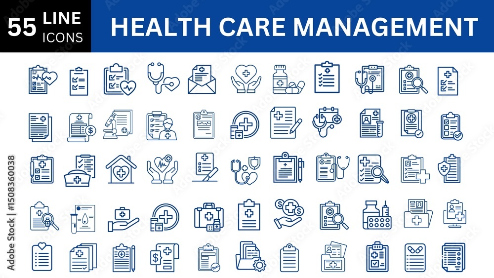 health care management editable icon set. Editable stroke. Vector illustration. health care management editable icon set. Editable stroke. Vector illustration.