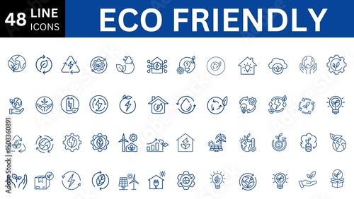 Eco Friendly editable icon set. Editable stroke. Vector illustration.