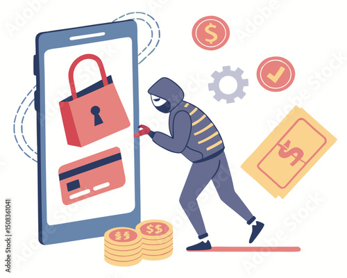 Cyber Theft and Online Fraud Illustration – Digital Crime, Hacking, and Data Breach Concept Art