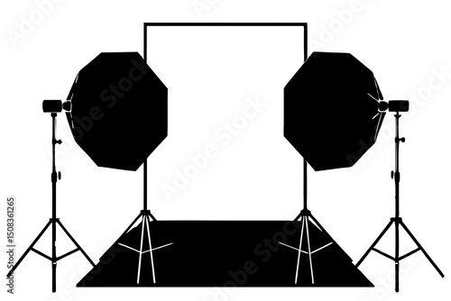 Minimalist Black and White Studio Lighting Setup with Octagonal Softbox Silhouette