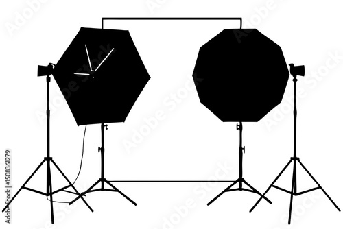 Minimalist Black and White Studio Lighting Setup with Octagonal Softbox Silhouette