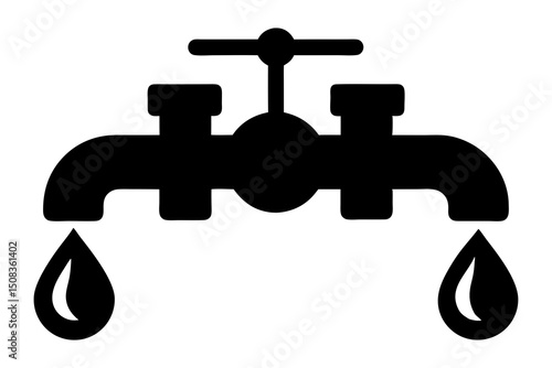 Minimalist Black and White Water Faucet Silhouette Line Art Vector