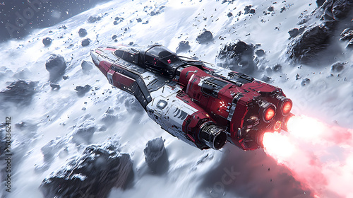 Scarlet spacecraft navigates asteroid field