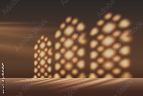 Ramadan. Vector, brown background with abstract geometric shadow pattern of Islamic windows.