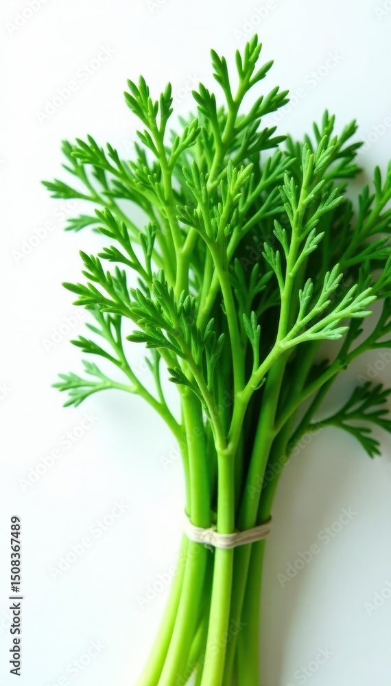 Fototapeta premium Vibrant green dill, fresh bunch, white background , texture, summer