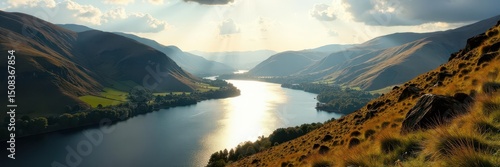 Sunlight on Haweswater, seen from elevated Whiteacre Crag viewpoint , Whiteacre Crag, sunrise
