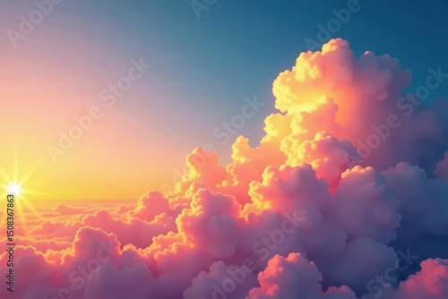 Sunset paints fluffy cumulus clouds vibrant hues of orange and pink , clouds, light