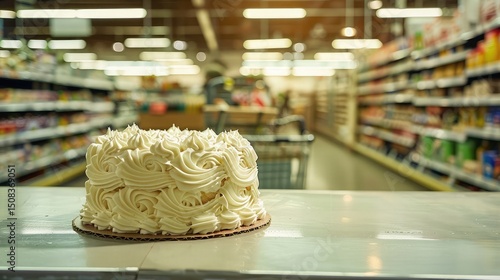 Wallpaper Mural A beautifully frosted cake rests on an empty grocery store counter, untouched and alone in the vast space Torontodigital.ca
