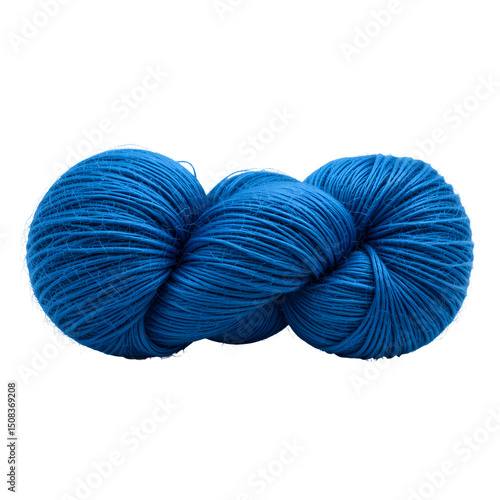 Closeup of a Deep Blue Skein of Soft Yarn on Transparent Background