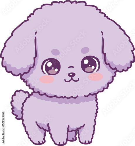 Cute lavender puppy with big eyes and fluffy fur