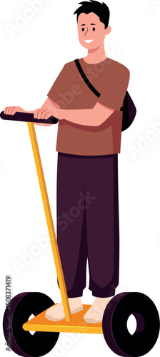 Young man ride gyroscooter segway with handle vector illustration, cartoon teenager on electric scooter, ECO transport