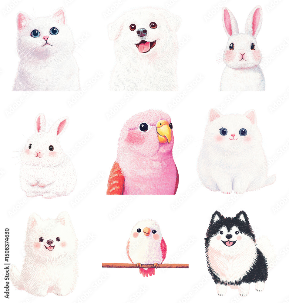 Fototapeta premium set of funny pet animals isolated on white background