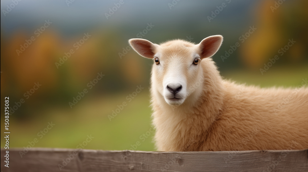 Obraz premium woolly sheep with soft fur in natural farm setting