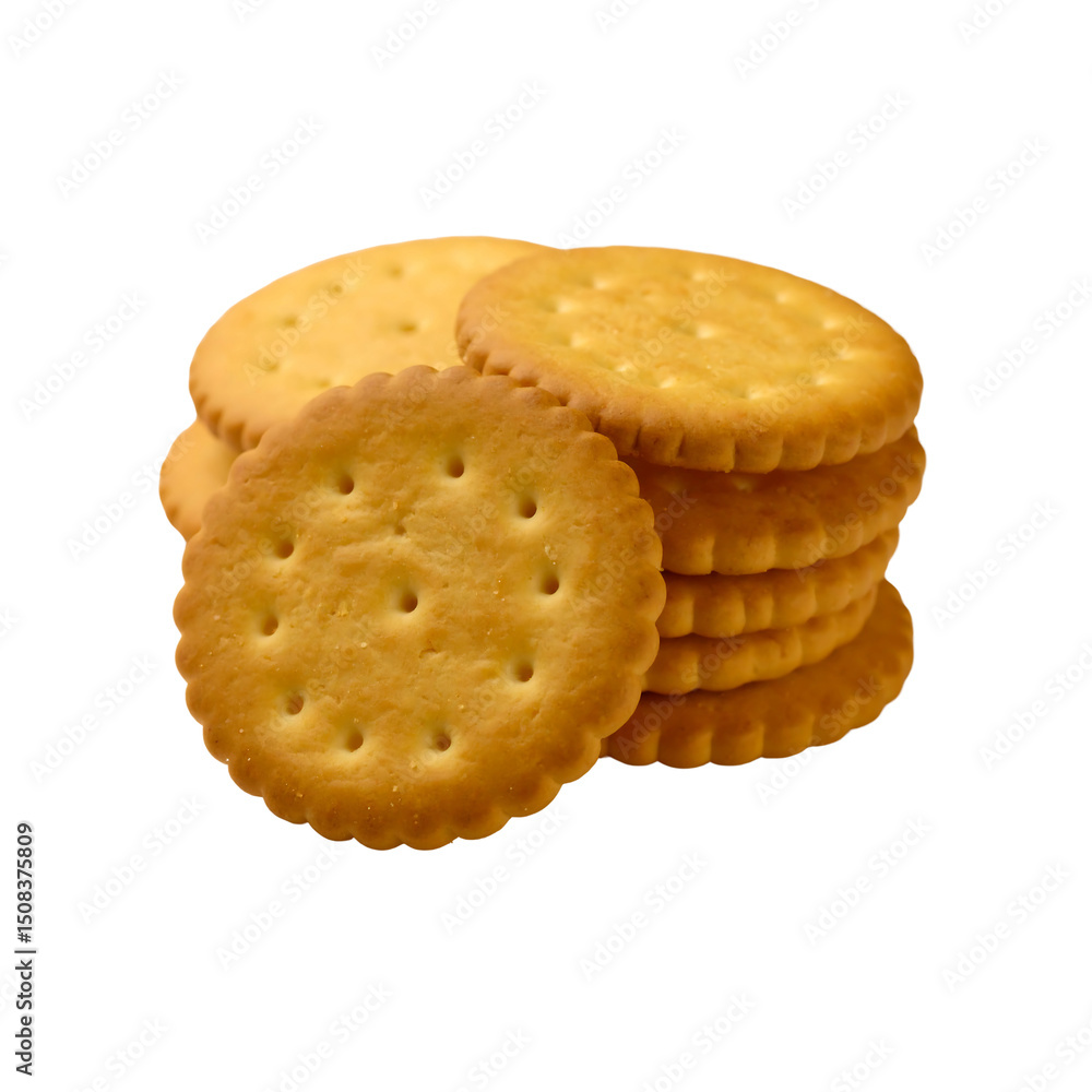 Delicious golden crackers stacked tasty snack food eat on transparent background Delicious golden crackers stacked tasty snack food eat on transparent background