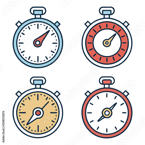 Set of stopwatch icons in thin line style. Vector illustration.