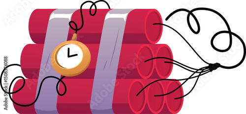 TNT tool, bomb red sticks with timer icon, explosive lethal TNT, vector flat cartoon projectile war weapon game asset