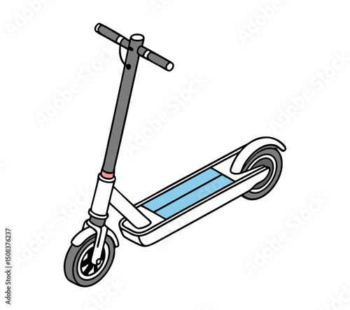 A stylized vector of a black and blue electric scooter viewed from the side, representing efficient urban commuting and modern mobility