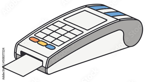 A flat vector of a digital payment POS machine showing keypad and card slot for cashless transactions