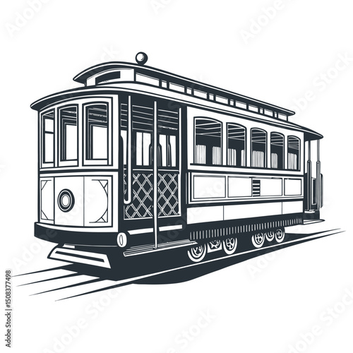 Vintage tram isolated on white background. Vector illustration. Eps 10.