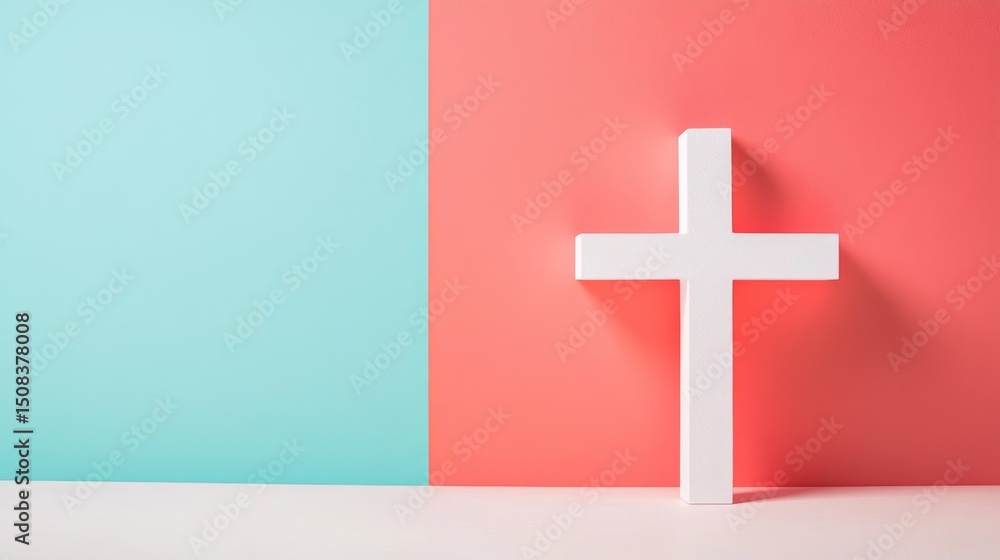Obraz premium Minimalist Cross on Serene Gradient Background with Custom Message Space, Elegant Design for Inspirational Themes and Displays