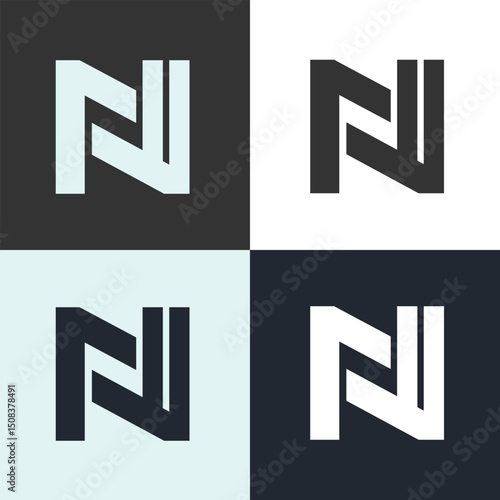 Stylish and modern letter NF logo presented in four different color schemes